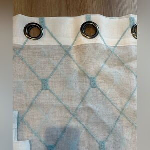 White sheer curtains with blue diamond pattern 1 pair
